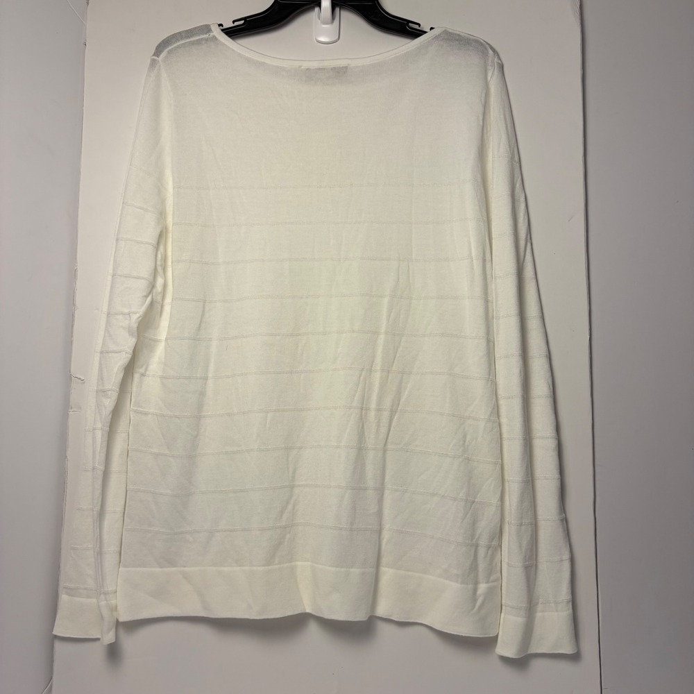 Ann Taylor LOFT White Textured Stripe Knit Sweater XL New 395932 - Picture 2 of 7